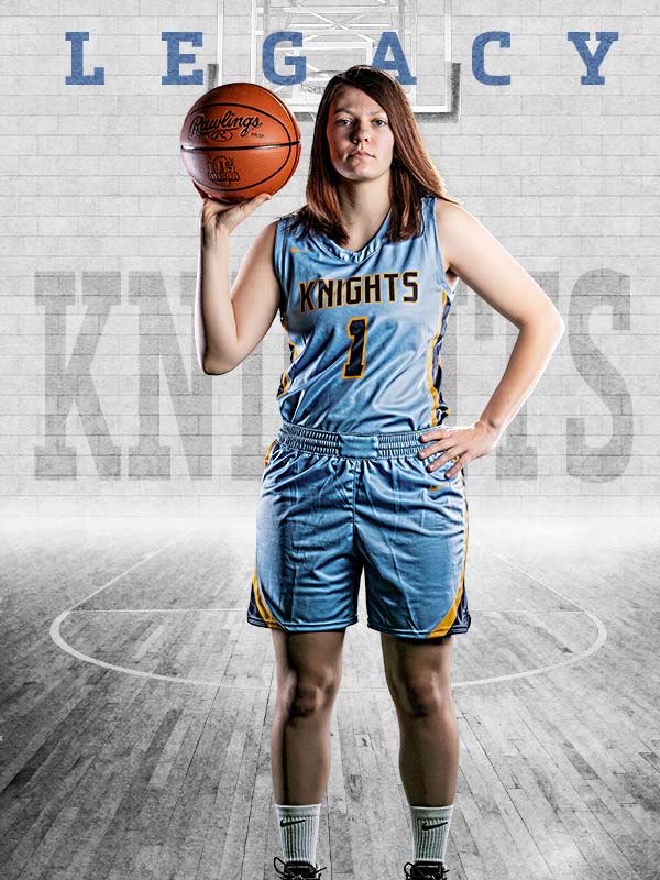 female basketball player on B&W court