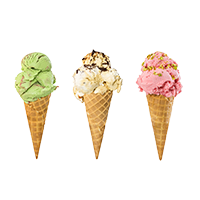 three colorful ice cream cones